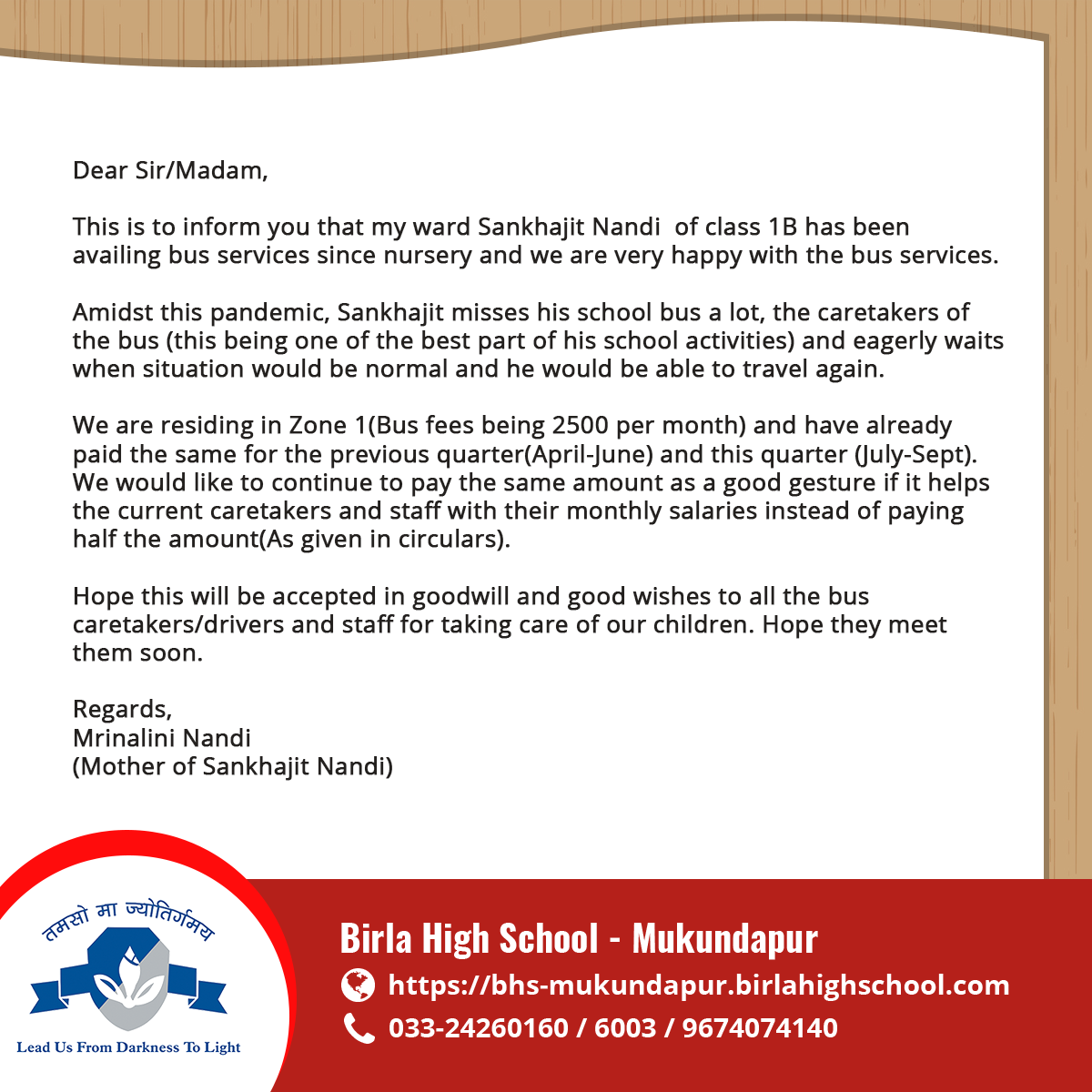 MESSAGE DURING COVID